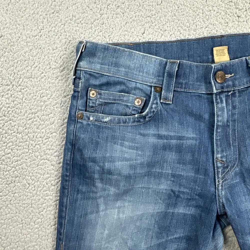 True Religion Geno Relaxed Slim Jeans Men 34 Blue Stretch Whisker Fade USA Made
